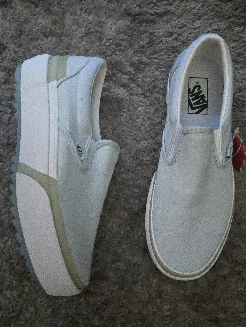 Vans Classic Slip On Women 9.5 Platform Pastel White And Light Blue 072026